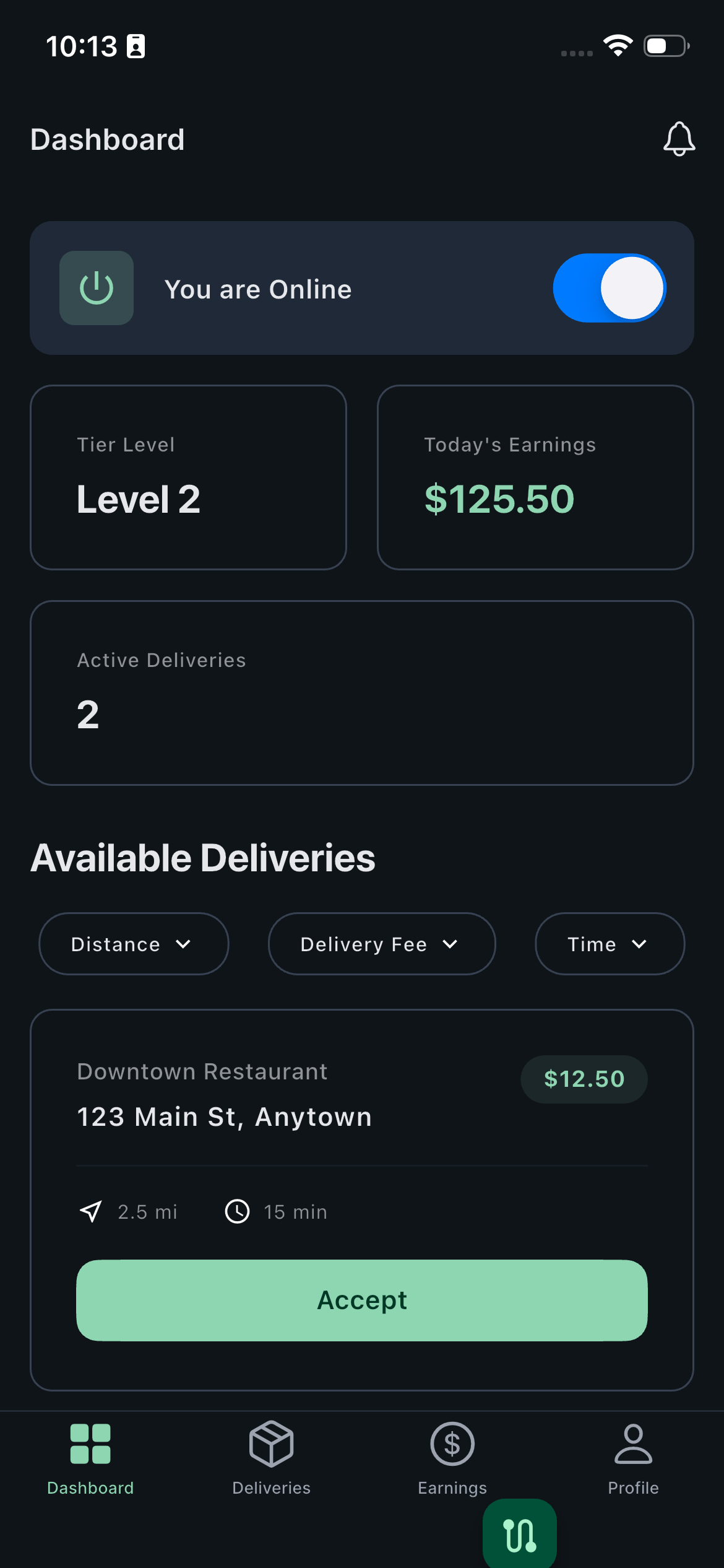 Piper Courier App - Rider Dashboard